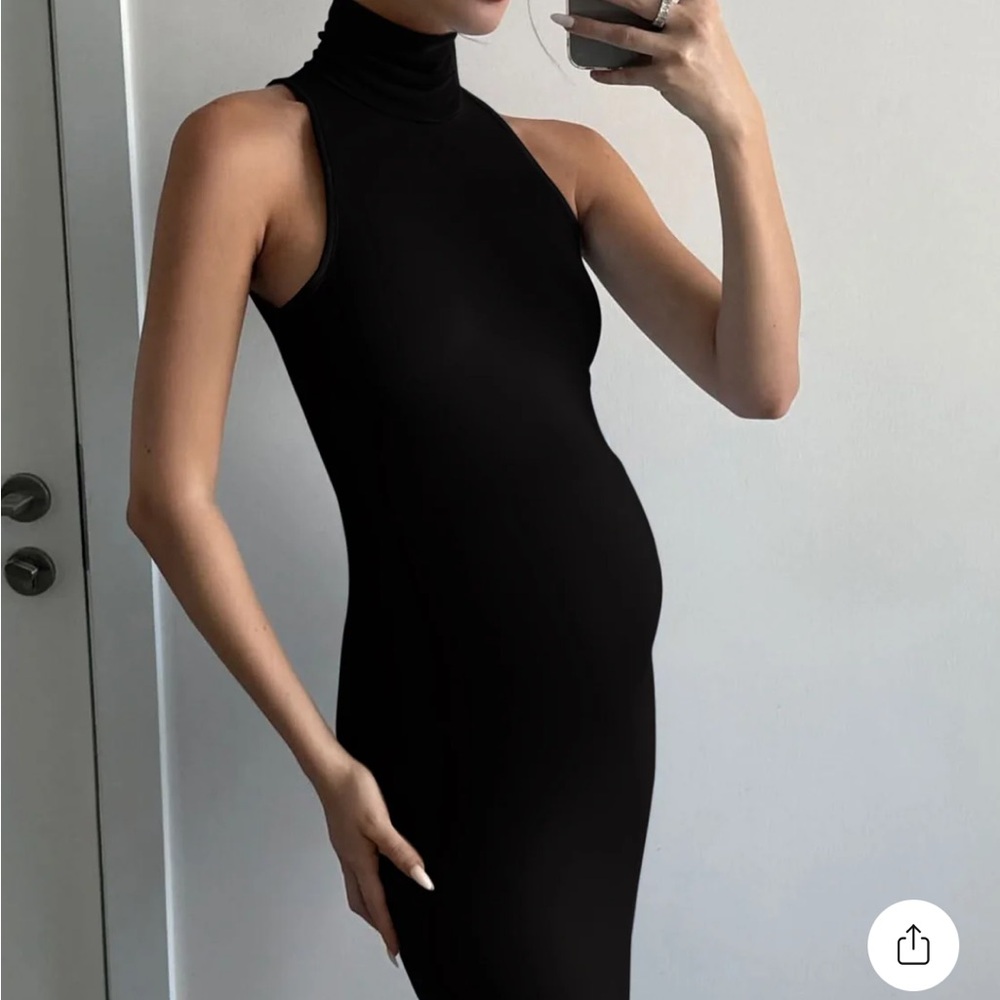 Serena Maternity Dress-Elegant Black Sleeveless Turtleneck Dress